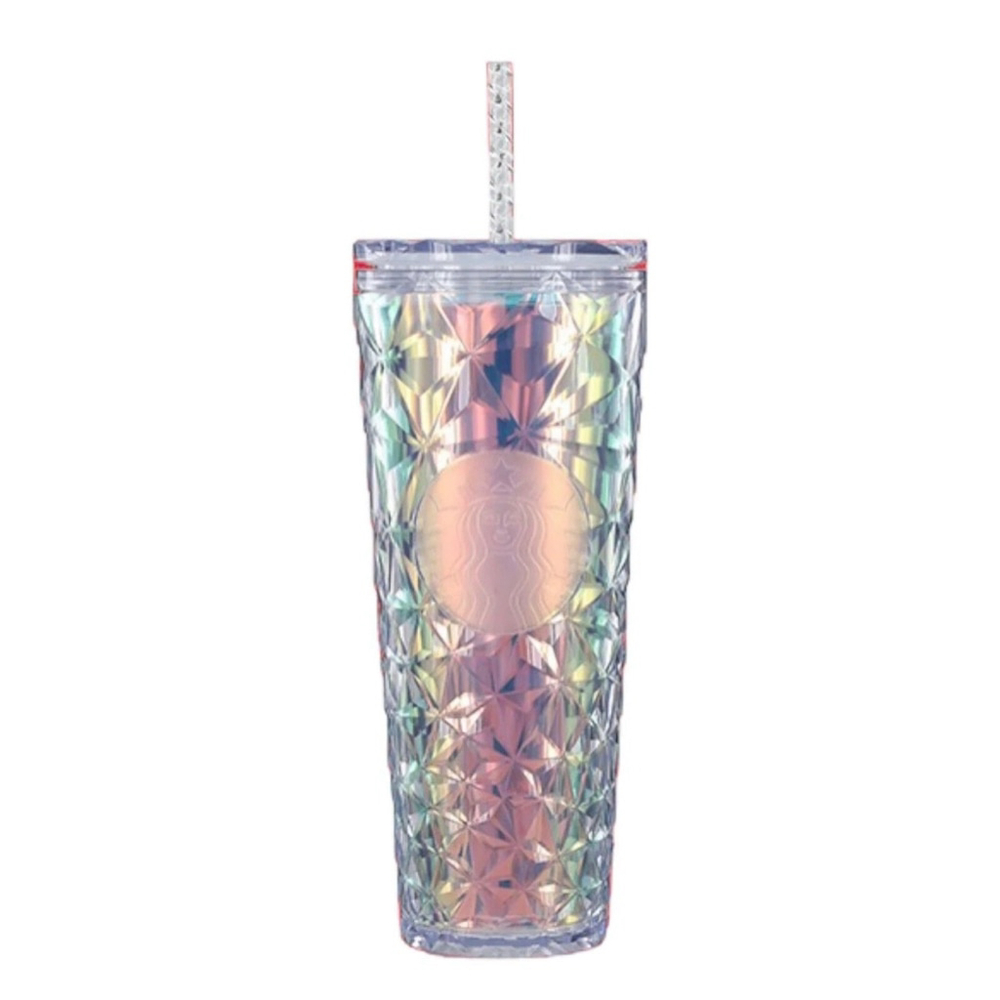 EUC Starbucks 2023 Clear Diamond Iridescent Prism Crystal 24oz Tumbler Cup
